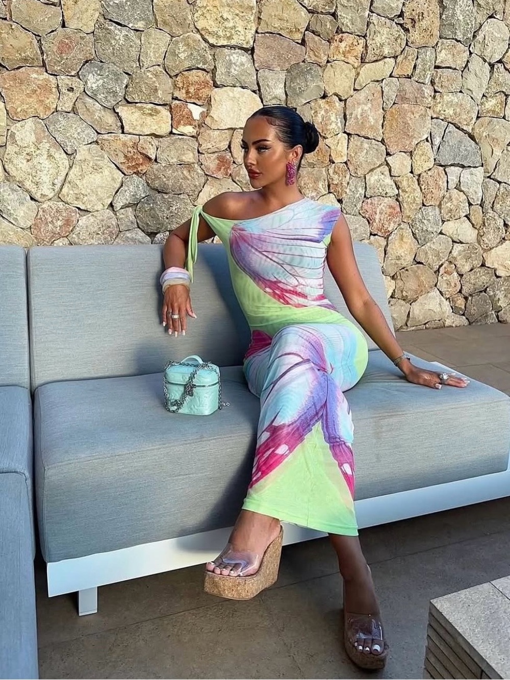 Gbemi One-Shoulder Pastel Tie-Dye Maxi Dress - Green/Pink/Blue